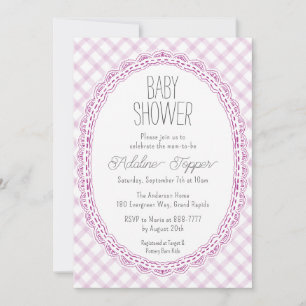 006 Wine Vintage Lace Frame Gingham Baby Shower Invitation