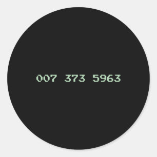 007 373 5963 Video Game Code 1987 80's Retro Games Classic Round Sticker