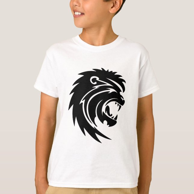 007-lion3111906 ROARING LION BLACK WHITE TATTOO T-Shirt (Front)