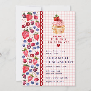 007 Red Berry Patch Cupcake Baby Shower Invitation