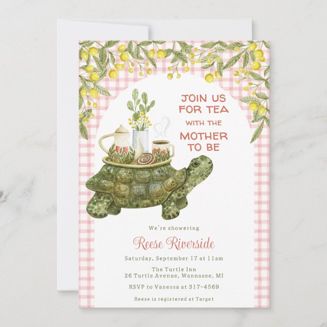 007 Red Garden Tea Turtle Baby Shower Invitation (Front)