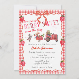007 Red Gingham Berry Sweet Farm Baby Shower Invitation