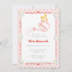 007 Red Gingham Watering Can Baby Shower Invitation