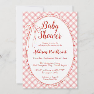 007 Red Heirloom Lace Gingham Baby Shower Invitation