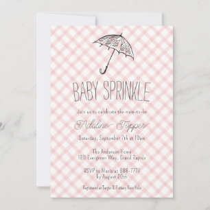 007 Red Modern Umbrella Gingham Baby Sprinkle Invitation