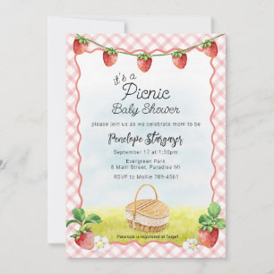 007 Red Strawberry Picnic Baby Shower Invitation