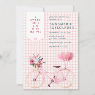007 Red Sweet Floral Girl Bike Baby Shower Invitation