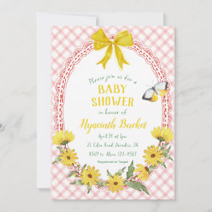 007 Red Yellow Daisy Bow Gingham Baby Shower Invitation