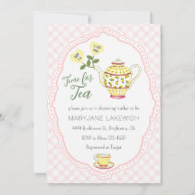 008 Blush Pink Cute Gingham Tea Party Baby Shower