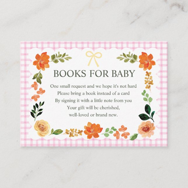 009 Fuchsia Gingham Baby Shower Enclosure Card (Front)