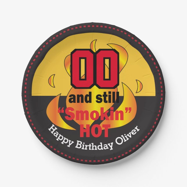 00 and Still Smokin Hot |  Birthday Paper Plate (Front)