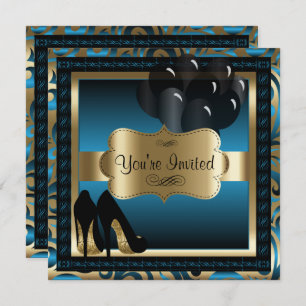 00th Birthday   Blue & Gold High Heels Invitation