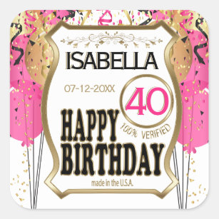 00th Birthday Name and Age - Hot Pink Square Sticker