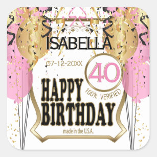 00th Birthday Name and Age - Pink Square Sticker