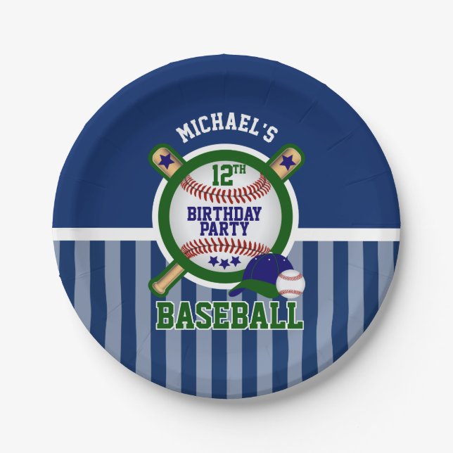 00th Birthday Party - Baseball - Dark Green Paper Plate (Front)