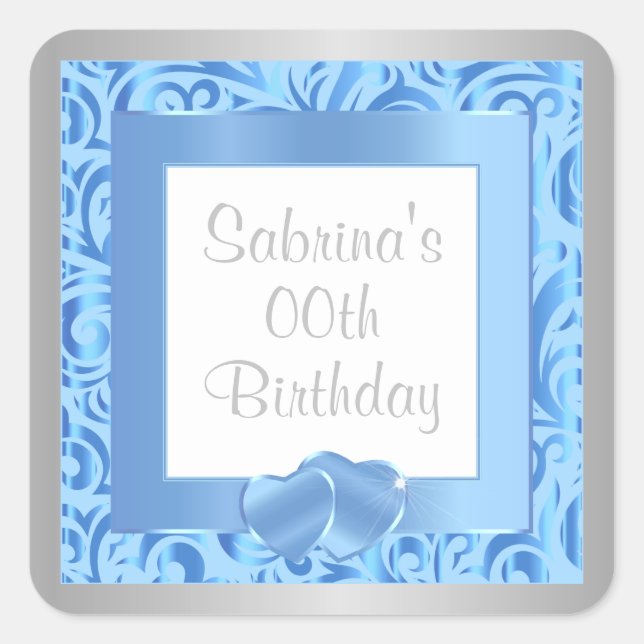 00th Birthday Party | DIY Text | Blue Square Sticker (Front)