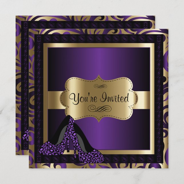 00th Birthday Party | Purple Leopard High Heels Invitation (Front/Back)
