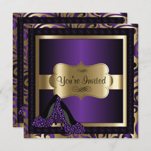 00th Birthday Party Purple Leopard High Heels Invitation