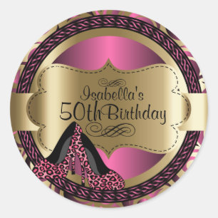 00th Birthday   Pink Leopard High Heels Classic Round Sticker