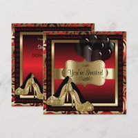 00th Birthday | Red & Gold High Heels Invitation