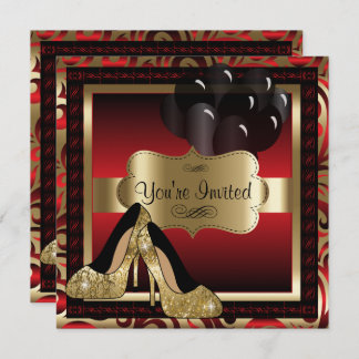 00th Birthday | Red & Gold High Heels Invitation