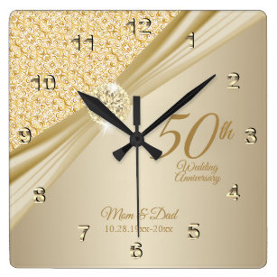 00th Gold Diamond Wedding Anniversary Keepsake Square Wall Clock