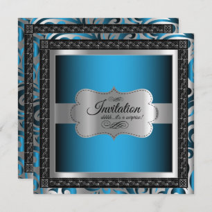 00th Surprise Birthday   Blue Metallic & Silver Invitation
