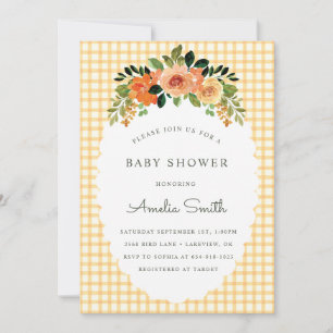 010 Amber Floral Gingham Baby Shower Invitations