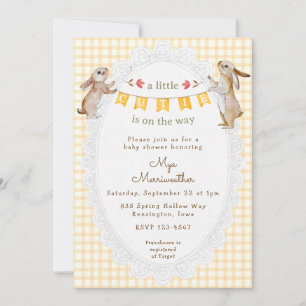 010 Amber Orange Sweet Bunny Gingham Baby Shower Invitation