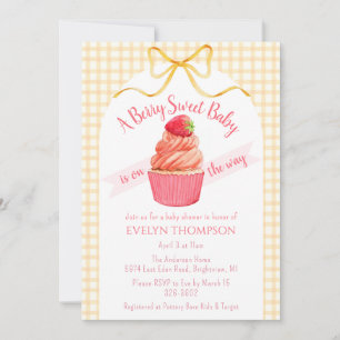 010 Amber Plaid Berry Sweet Strawberry Baby Shower Invitation