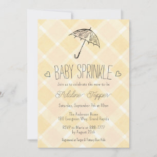 010 Amber Plaid Umbrella Baby Sprinkle Shower Invitation