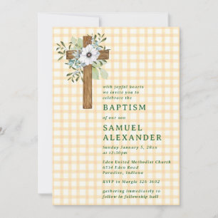 010 Amber Rustic Greenery Wooden Cross Baptism Invitation