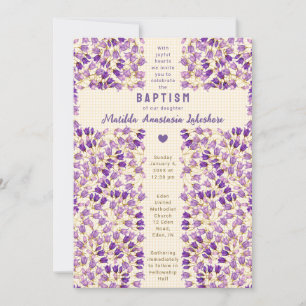 010 Amber Stained Glass Garden Gingham Baptism Invitation
