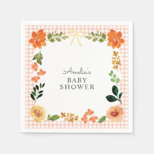 011 Terracotta Floral Gingham Baby Shower Napkin