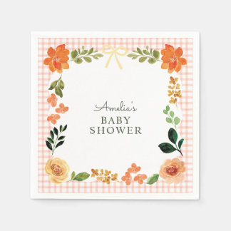 011 Terracotta Floral Gingham Baby Shower Napkin