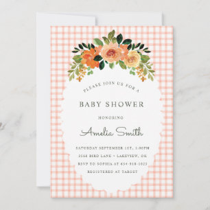 011 Terracotta Gingham Baby Shower Invitations