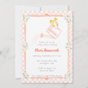 011 Terracotta Gingham Watering Can Baby Shower Invitation