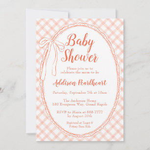 011 Terracotta Heirloom Lace Gingham Baby Shower Invitation