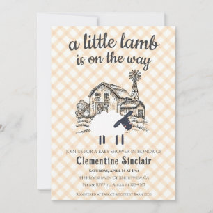 012 Copper A Little Lamb Farm Plaid Baby Shower Invitation