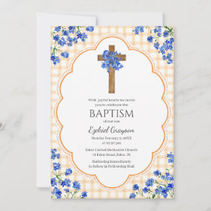 012 Copper Blossom Rustic Cross Design Baptism Invitation