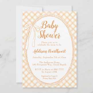 012 Copper Heirloom Lace Gingham Baby Shower Invitation