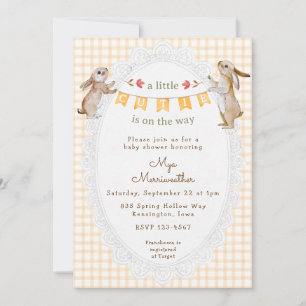 012 Copper Orange Sweet Bunny Gingham Baby Shower Invitation