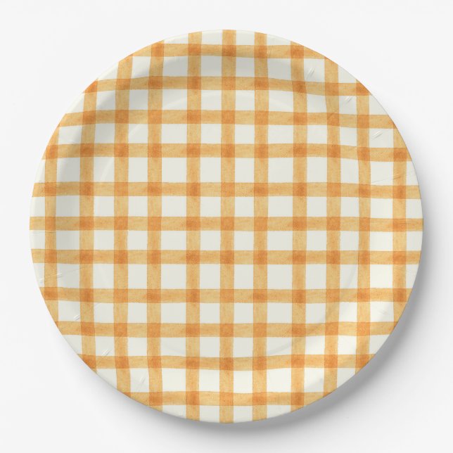 012 Copper Watercolor Gingham L Paper Plates (Front)