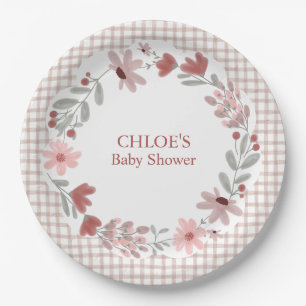 013 Chocolate Brown Wildflower Bow Frame Gingham Paper Plate