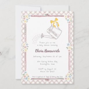 013 Chocolate Gingham Watering Can Baby Shower Invitation