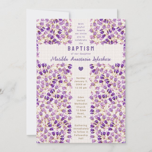 013 Chocolate Stained Glass Garden Gingham Baptism Invitation (Front)