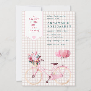 013 Chocolate Sweet Floral Girl Bike Baby Shower Invitation
