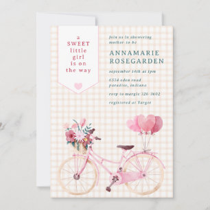 014 Latte Sweet Floral Girl Bike Baby Shower Invitation