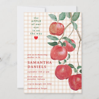 014 Latte Tan Apple of Our Eye Gingham Baby Shower Invitation