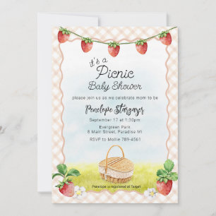 014 Latte Tan Strawberry Picnic Baby Shower Invitation